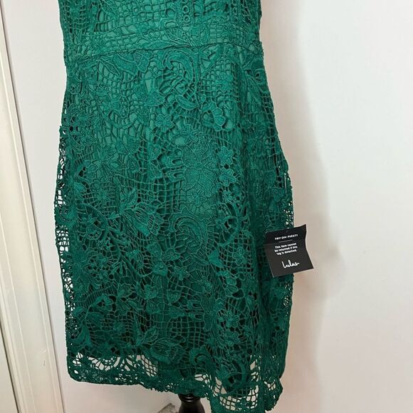 NWT LULUS LIVING LOVELY EMERALD GREEN CROCHET LACE BACKLESS MINI DRESS SIZE XL - Picture 9 of 11